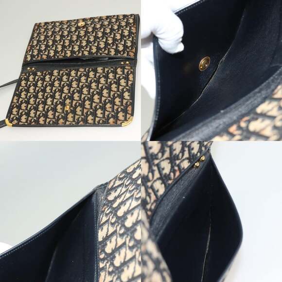 DIOR Trotter Canvas Shoulder Bag Navy Gold - Picture 11 of 12